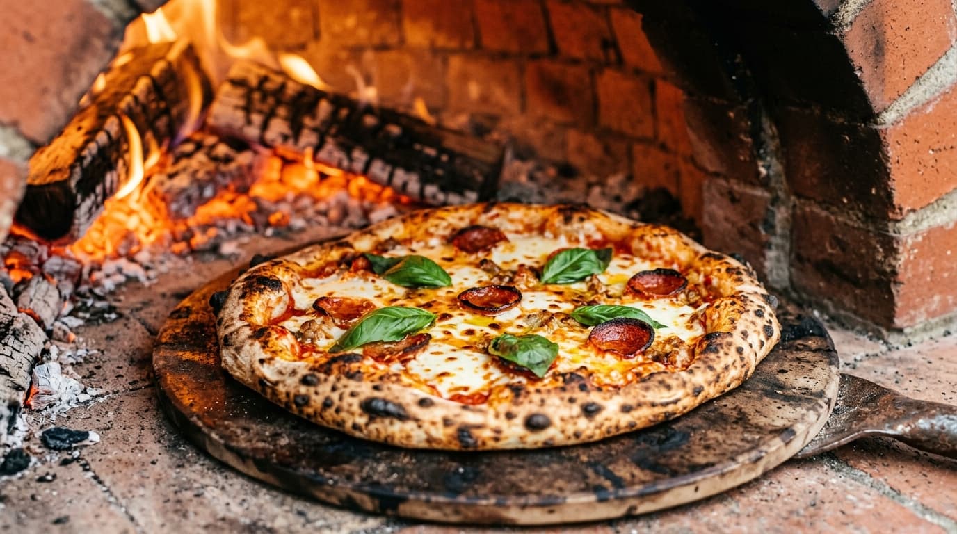 Pizza artesanal no forno a lenha no Mundo's Maputo